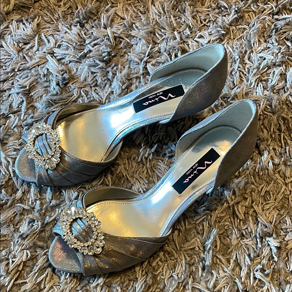 Nina Silver Heels with Shimmery Finish